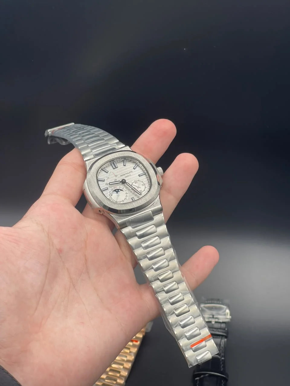 PP Silver Chain With White Power Reserve Dial Mechanical Watch