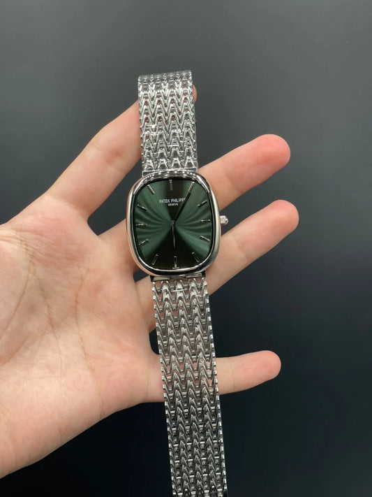 PP Silver Mesh Chain With Olive Green Dial Quartz Watch