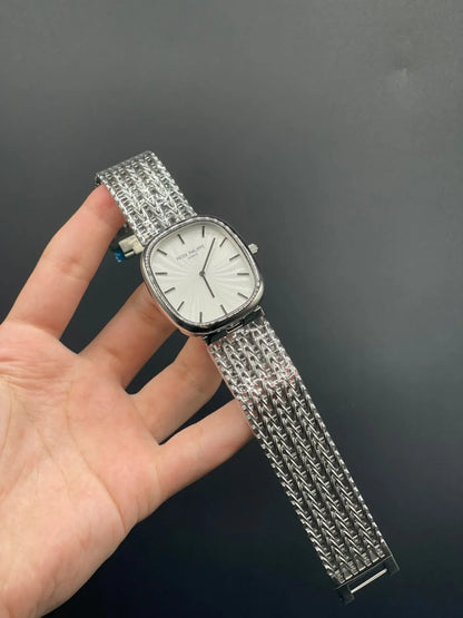PP Silver Mesh Chain With White Dial Quartz Watch