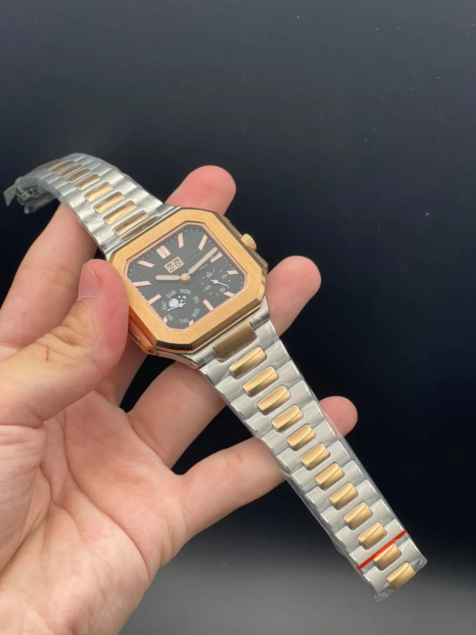 PP Two Tone Chain With Black Power Reserve Dial Mechanical Watch