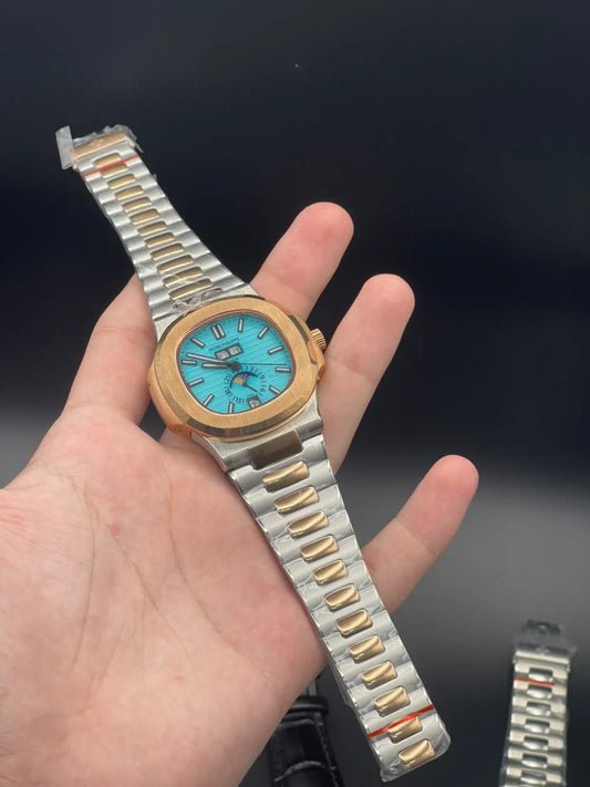 PP Two Tone Chain With Tiffany Blue Moonphase Dial Automatic Watch