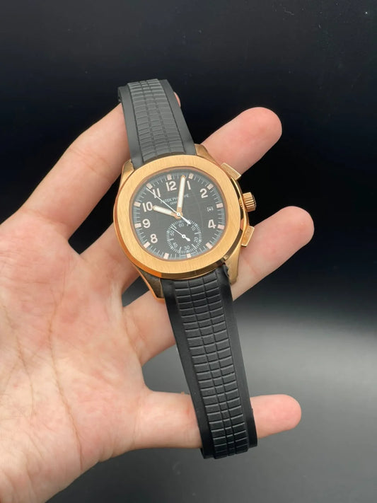 PP Black Rubber Strap With Black Dial Automatic Watch