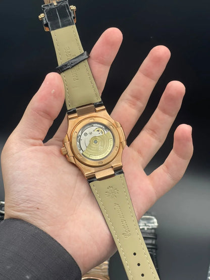 PP Black Strap With Black Chronograph And Moonphase Dial Automatic Watch