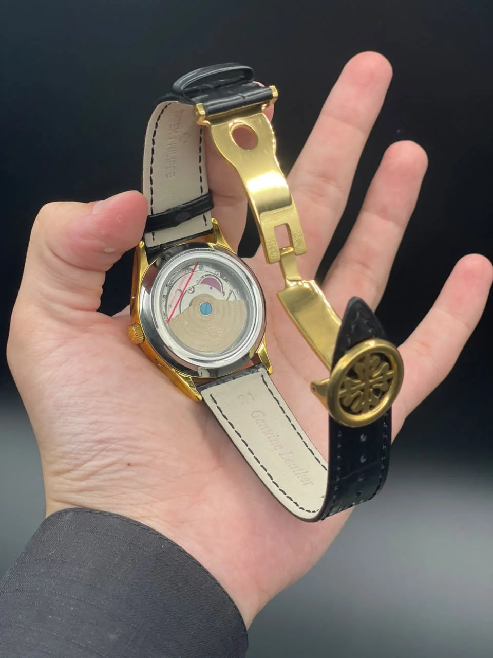 PP Black Strap With Cream Chronograph Moonphase 36mm Dial Automatic Watch