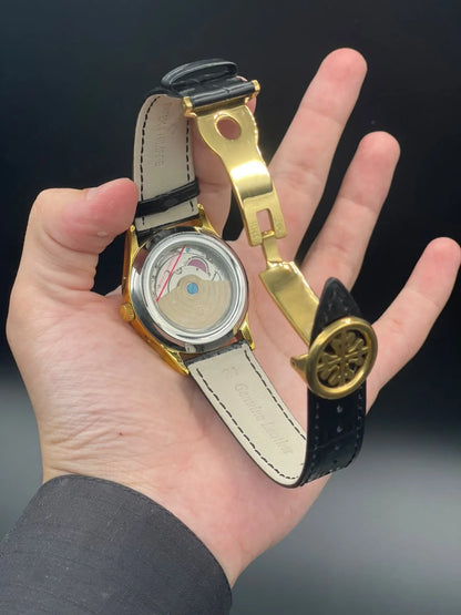 PP Black Strap With Cream Chronograph Moonphase 36mm Dial Automatic Watch