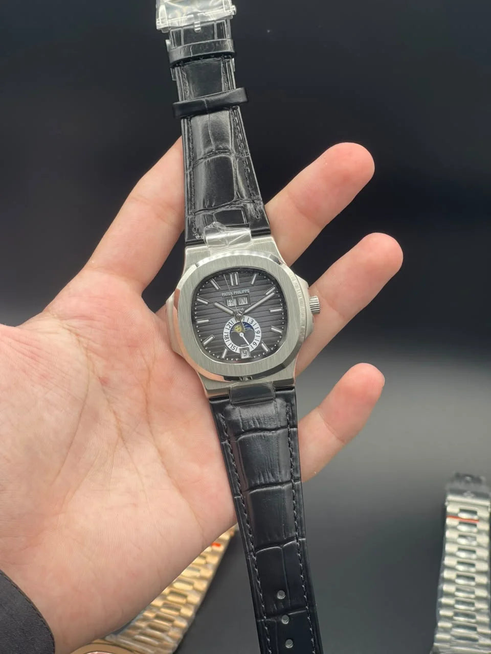 PP Black Strap With Gray Moonphase Dial Automatic Watch