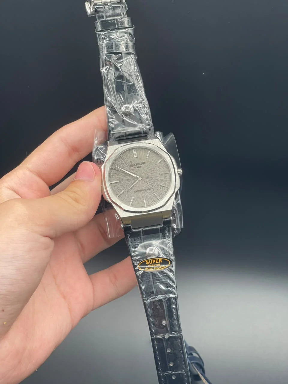 PP Black Strap With Gray Slim Dial Quartz Watch
