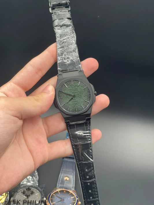 PP Black Strap With Green Slim Dial Quartz Watch