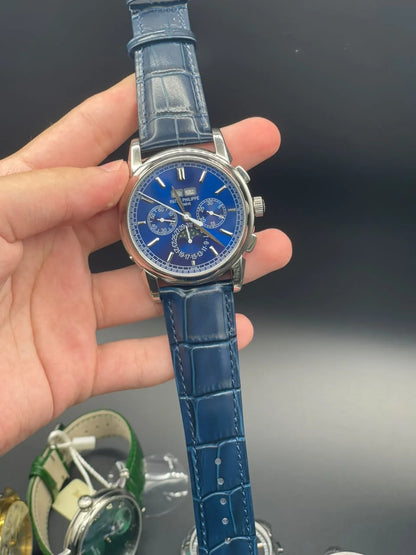 PP Blue Strap With Blue Chronograph Moonphase Dial Automatic Watch
