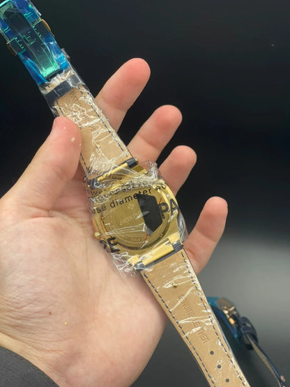 PP Blue Strap With Blue Slim Dial And Golden Bezel Quartz Watch