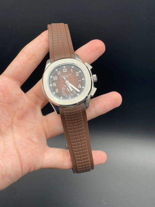 PP Brown Rubber Strap With Brown Dial And Silver Bezel Automatic Watch