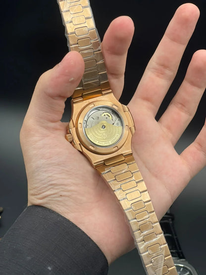 PP Gold Chain With Black Chronograph Moonphase Dial Automatic Watch
