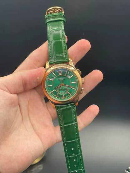 PP Green Strap With Green And Rose Gold Chronograph Dial Automatic Watch