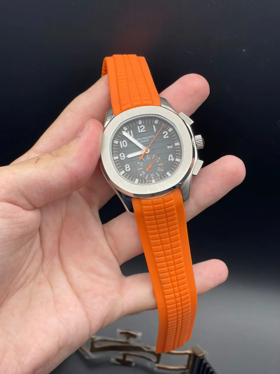 PP Orange Rubber Strap With Black Dial Automatic Watch