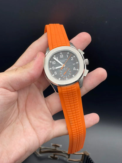 PP Orange Rubber Strap With Black Dial Automatic Watch