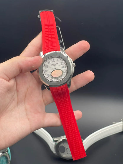 PP Red Rubber Strap With White Dial Automatic Watch