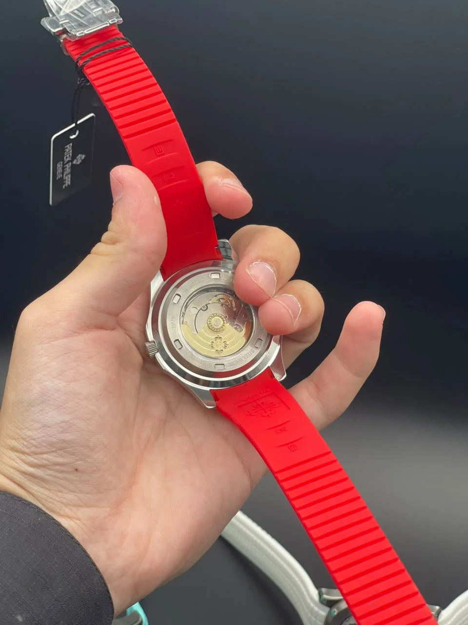 PP Red Rubber Strap With White Dial Automatic Watch