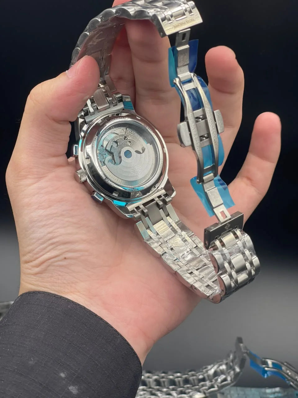 PP Silver Chain With Gray Chronograph Open Heart Dial Automatic Watch
