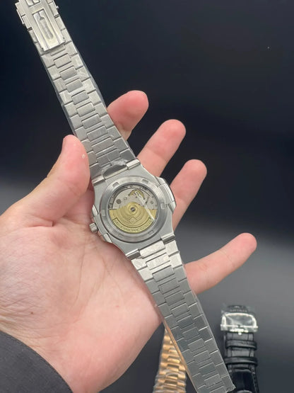 PP Silver Chain With Green Chronograph And Moonphase Dial Automatic Watch