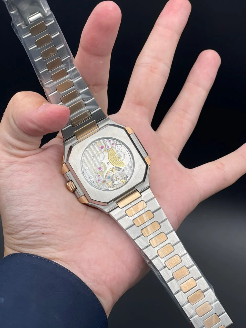 PP Two Tone Chain With White Power Reserve Dial Mechanical Watch