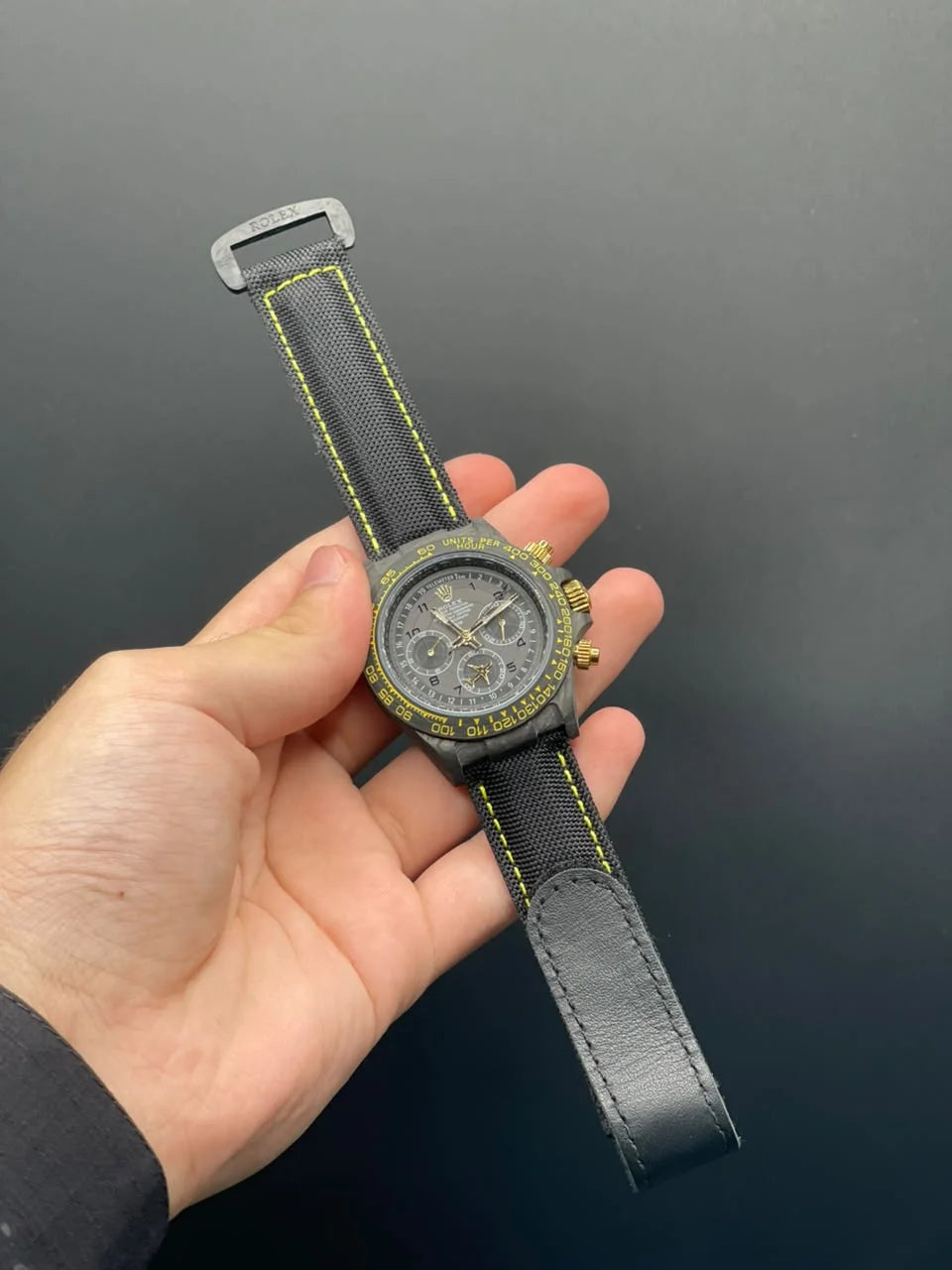 RLX Black And Yellow Strap With Black Chronograph Dial Automatic Watch