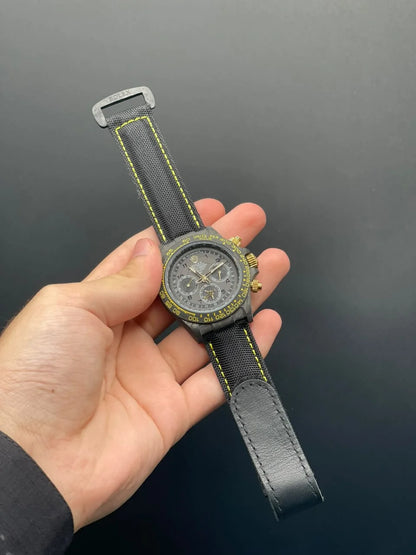 RLX Black And Yellow Strap With Black Chronograph Dial Automatic Watch