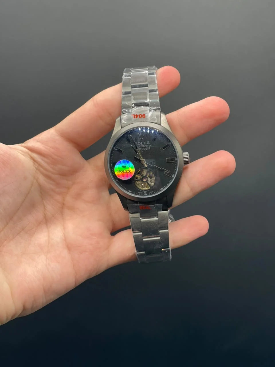 RLX Black Chain With Black Open Heart Dial Automatic Watch