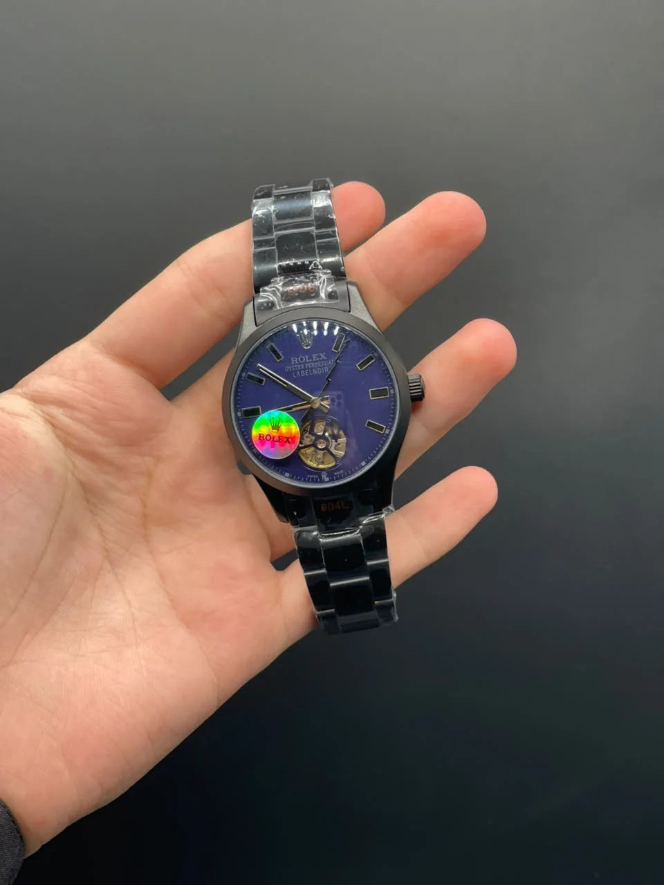 RLX Black Chain With Blue Open Heart Dial Automatic Watch