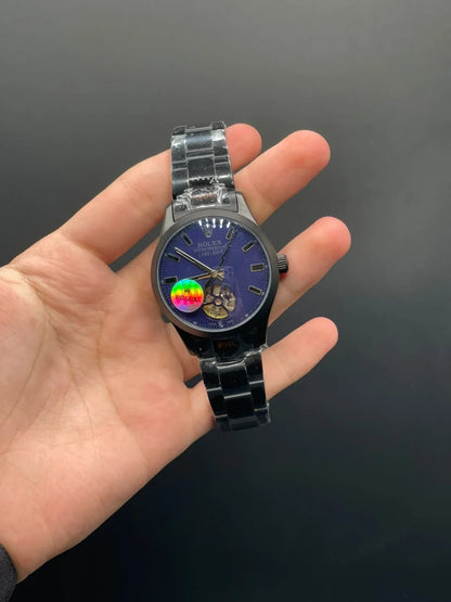 RLX Black Chain With Blue Open Heart Dial Automatic Watch