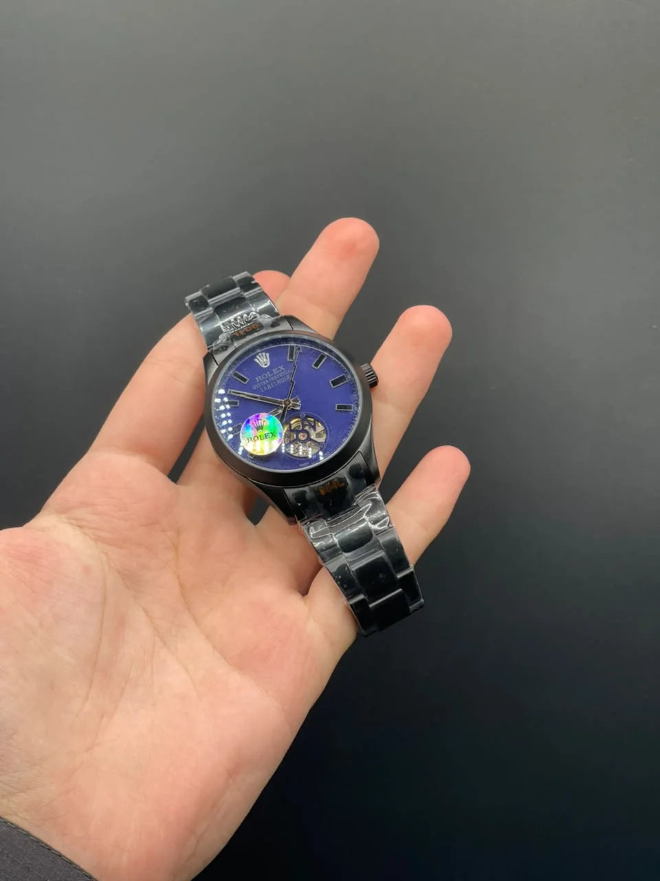 RLX Black Chain With Blue Open Heart Dial Automatic Watch