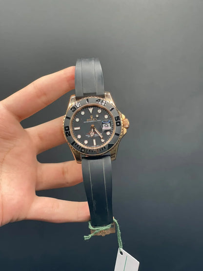 RLX Black Oysterflex Strap With Black And Rose Gold Dial With Rotatable Bezel Automatic Watch