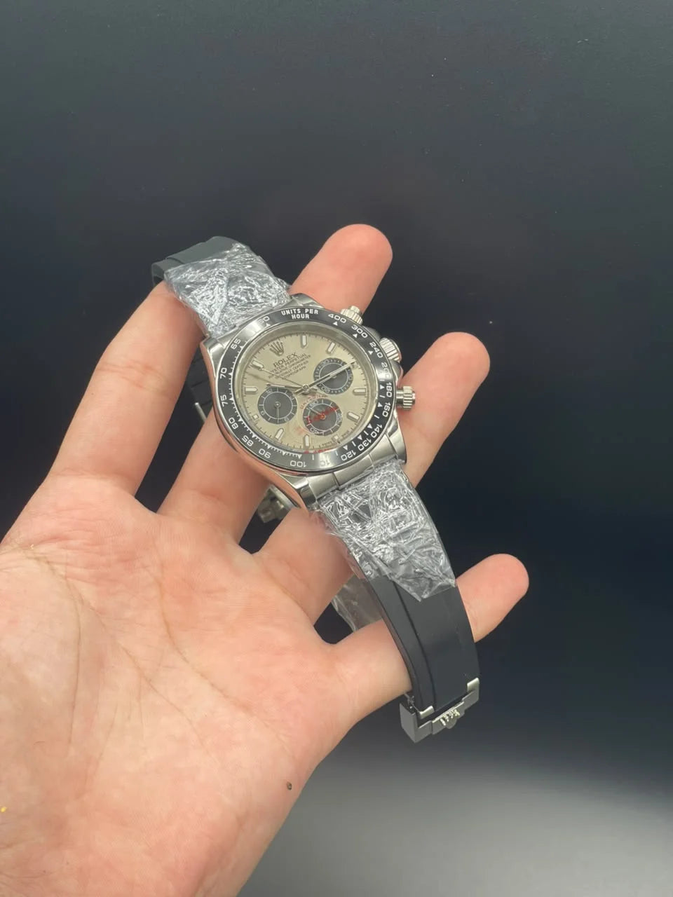 RLX Black Strap With Gray And Black Chronograph Dial Automatic Watch