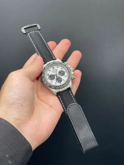 RLX Black Strap With White Chronograph Dial Automatic Watch