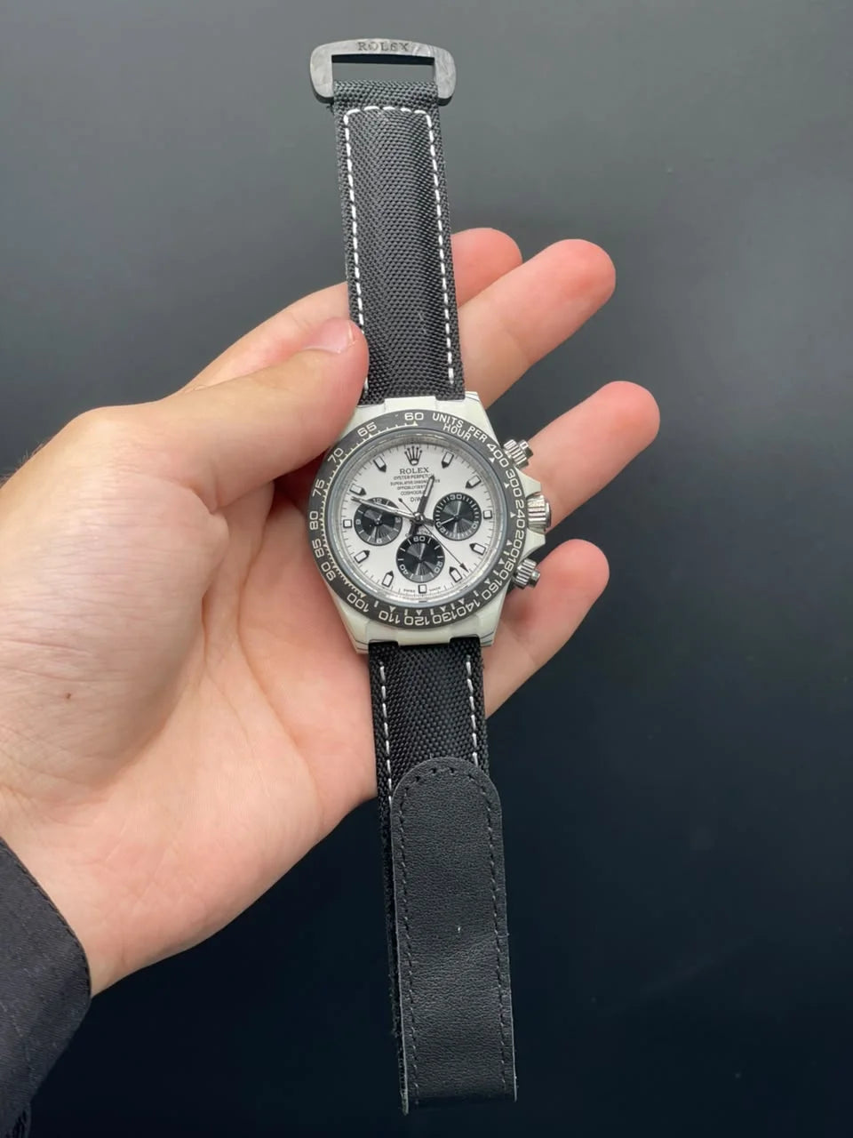 RLX Black Strap With White Chronograph Dial Automatic Watch