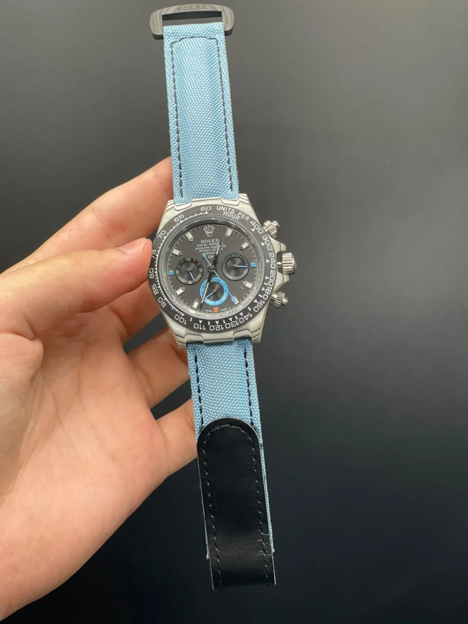 RLX Blue Strap With Black Chronograph Dial Automatic Watch