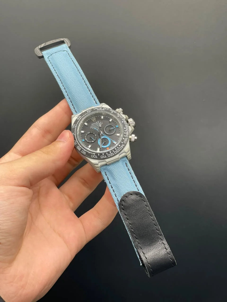 RLX Blue Strap With Black Chronograph Dial Automatic Watch