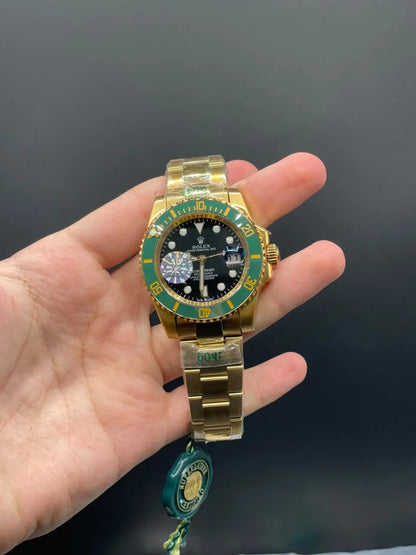 RLX Golden Chain With Black Dial With Green Rotatable Bezel Automatic Watch