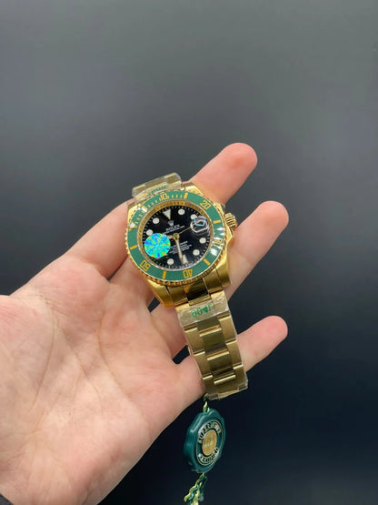 RLX Golden Chain With Black Dial With Green Rotatable Bezel Automatic Watch