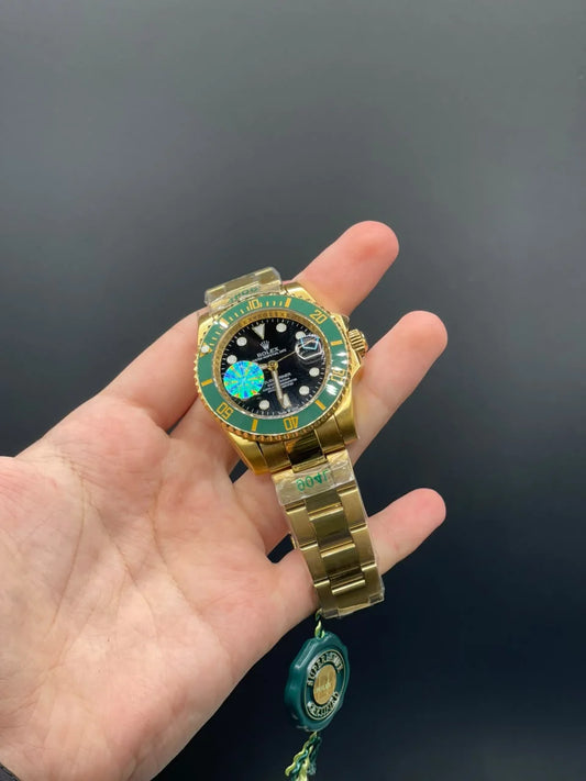 RLX Golden Chain With Black Dial With Green Rotatable Bezel Automatic Watch