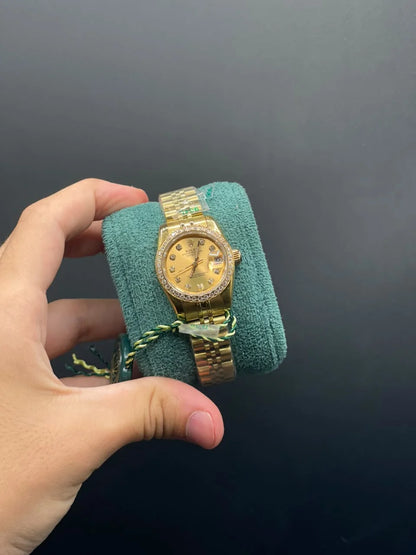 RLX Golden Chain With Gold Dial And Diamond Bezel Automatic Watch
