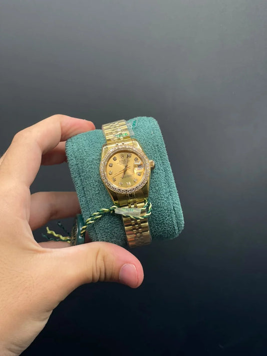RLX Golden Chain With Gold Dial And Diamond Bezel Automatic Watch