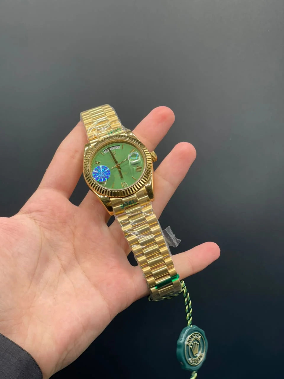 RLX Golden Chain With Green Day-Date Dial Automatic Watch