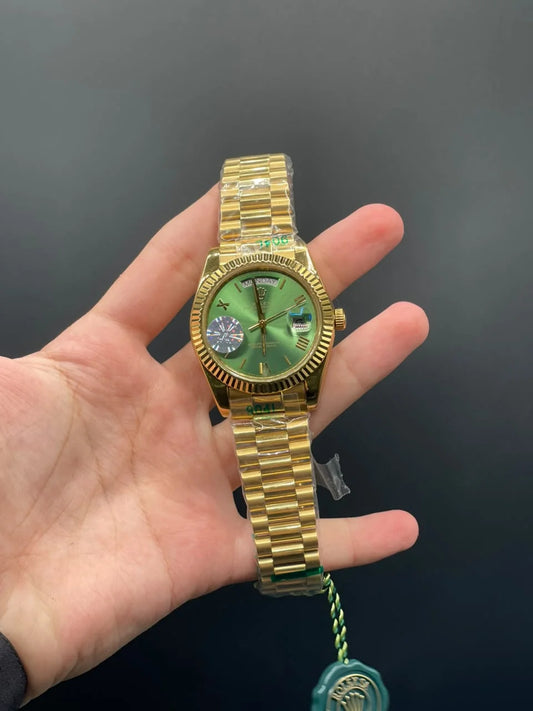 RLX Golden Chain With Green Day-Date Dial Automatic Watch