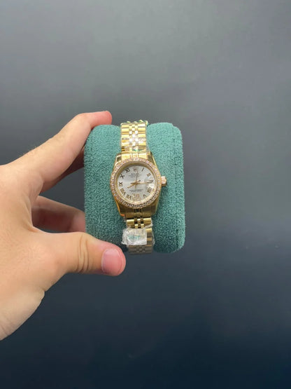 RLX Golden Chain With White Dial With Diamond Bezel Automatic Watch