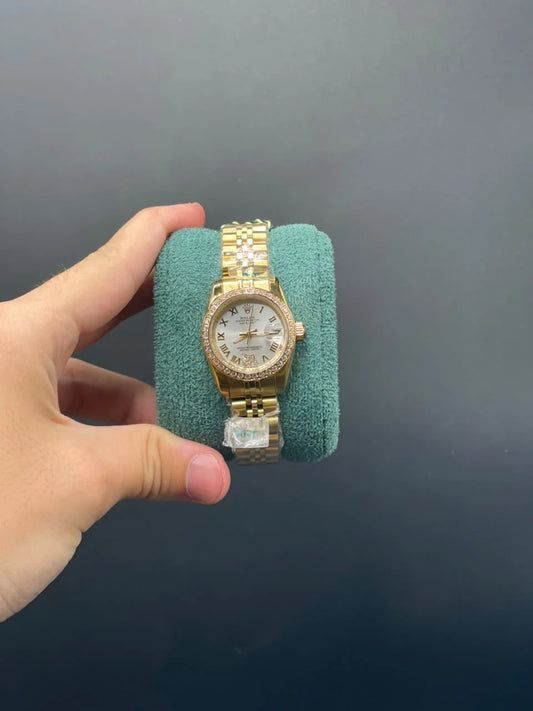 RLX Golden Chain With White Dial With Diamond Bezel Automatic Watch