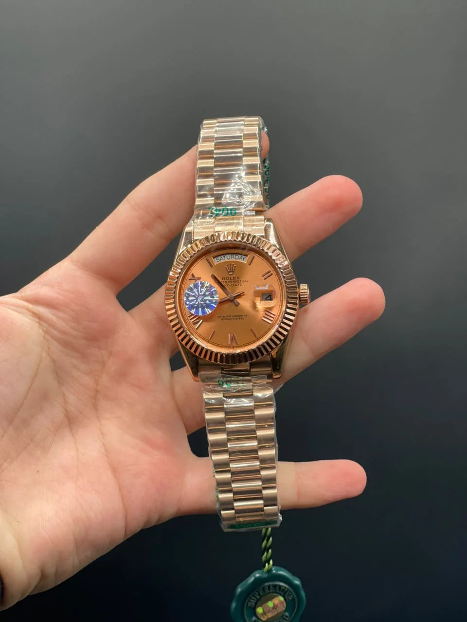 RLX Rose Gold Chain With Salmon Day-Date Dial Automatic Watch