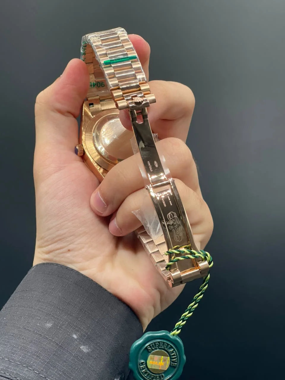 RLX Rose Gold Chain With Salmon Day-Date Dial Automatic Watch