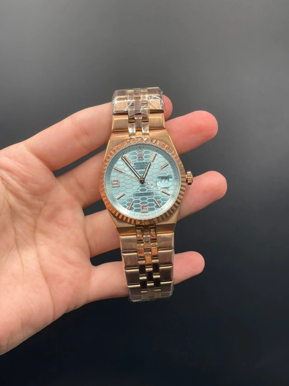 RLX Rose Gold Chain With Tiffany Blue Dial Automatic Watch