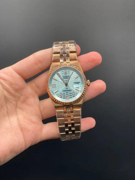 RLX Rose Gold Chain With Tiffany Blue Dial Automatic Watch