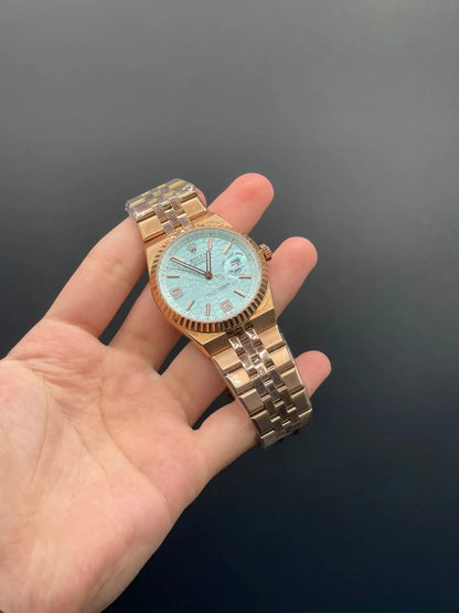 RLX Rose Gold Chain With Tiffany Blue Dial Automatic Watch